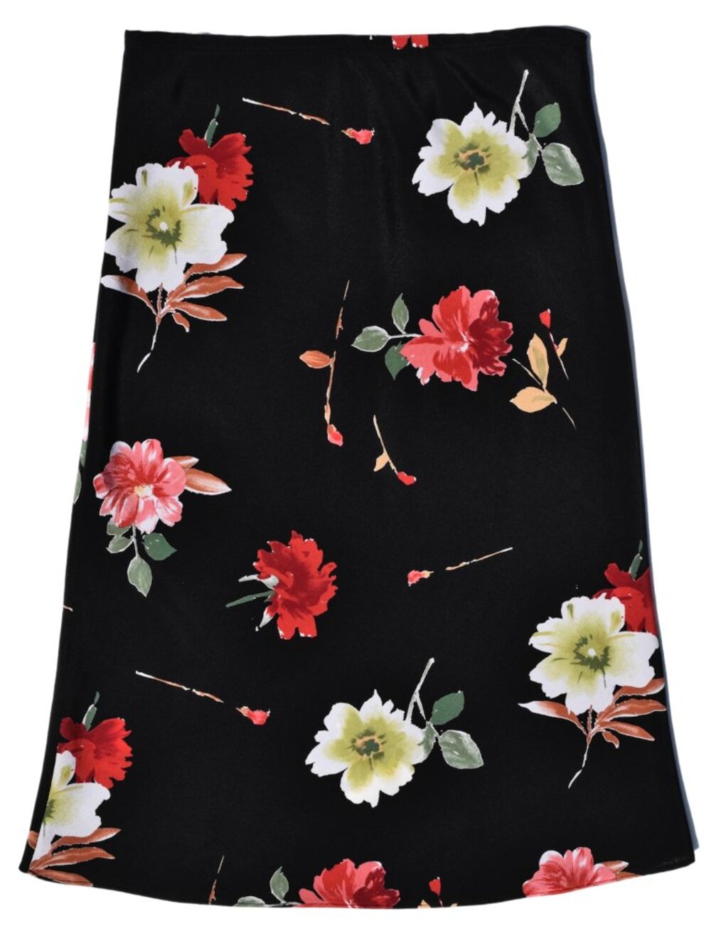 Vintage 90s Black Floral Midi Skirt